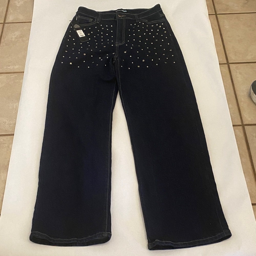 Fashion Nova Black Straight Leg Jeans with Stud Detail